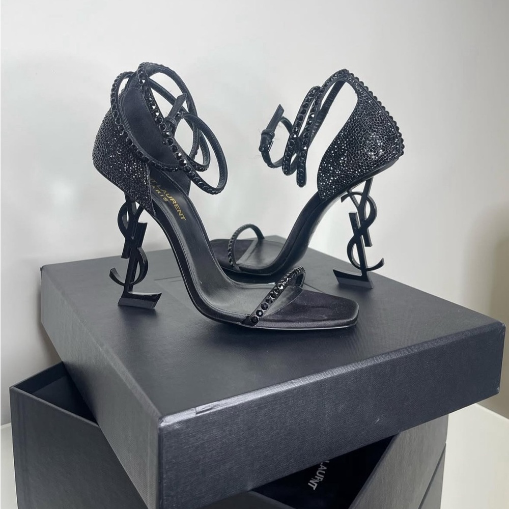 Yves Saint Laurent Black opyum swarovsky crystal Sandals